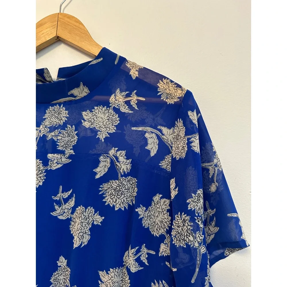 Lulus Royal Blue Floral Short Sleeve Chiffon Midi Dress | Size XL
